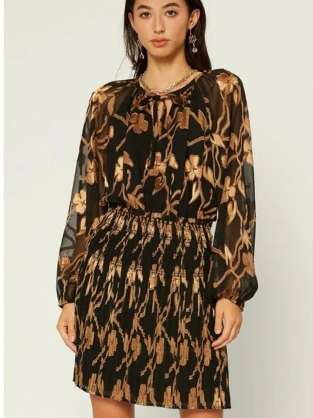 Current Air Gold Floral Jacquard Mini Dress Size XS